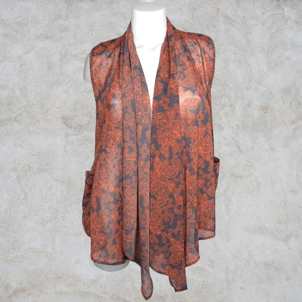 Wild Pearl Sheer Paisley Vest Coral/Orange and Gray